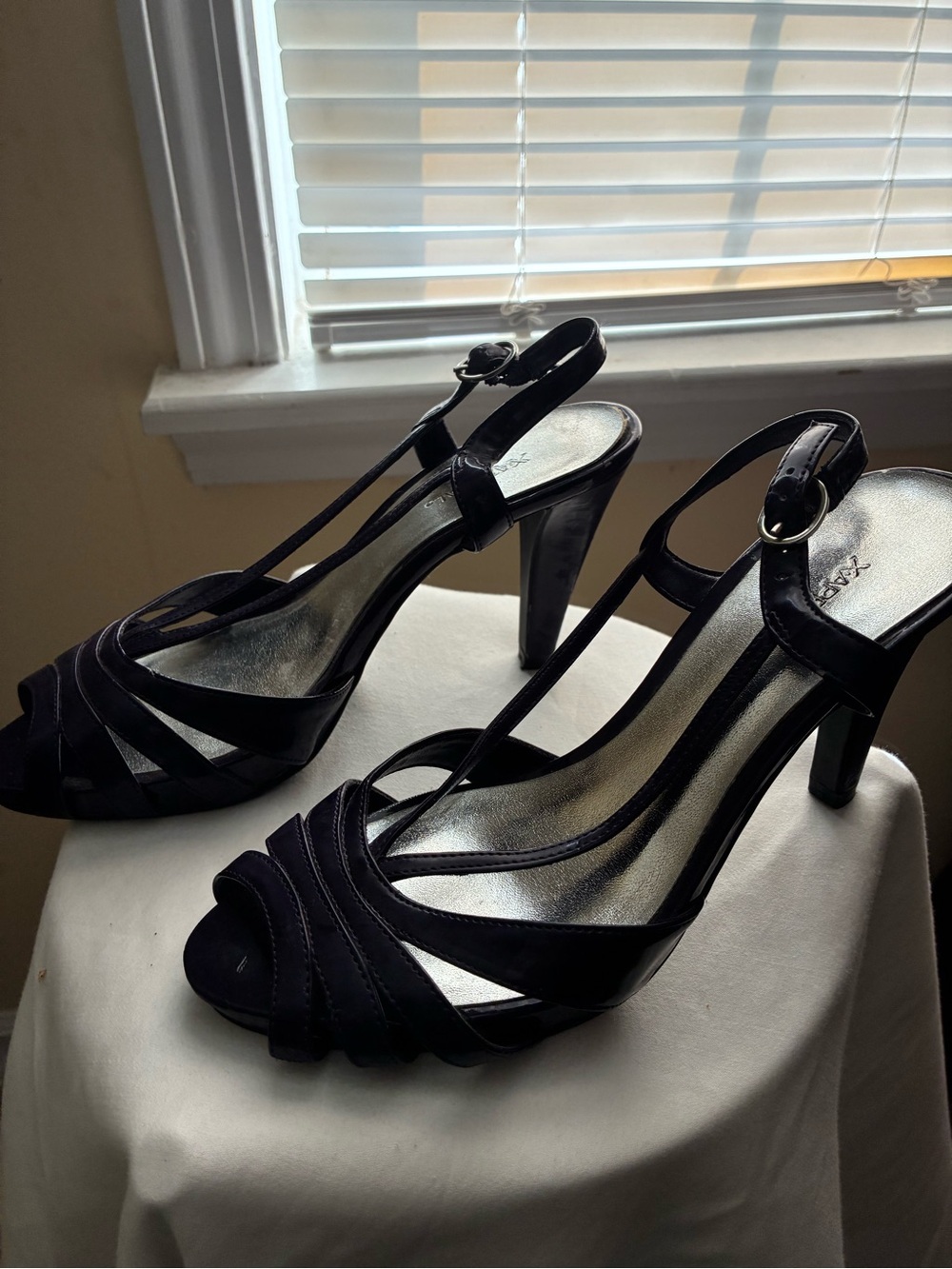 Xappeal Deep Plum Patent Strappy Evening Heels Open Toe Stiletto Sandals 7